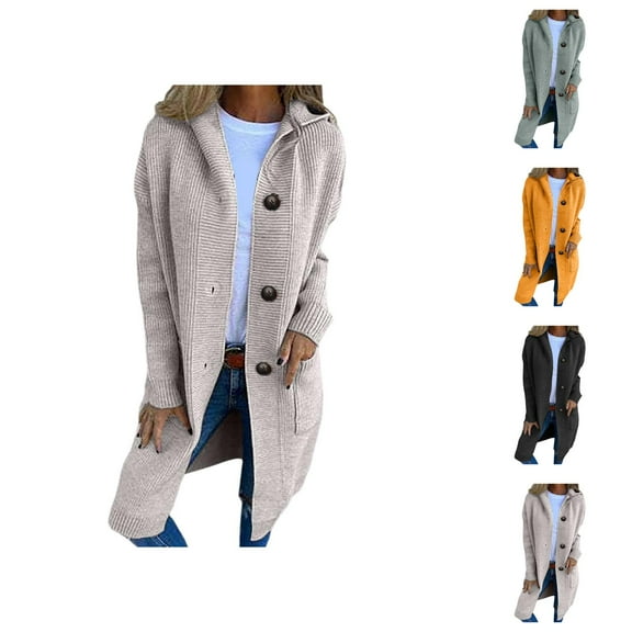 Cardigan Sweaters for Women Long Sleeve Button Hooded Knitted Sweater Coat with Pockets Womens Cardigan Sweaters