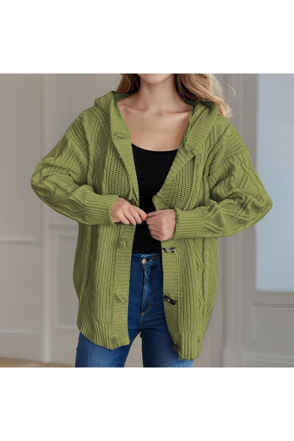 Cardigan Sweaters for Women Long Sleeve Button Up Hooded Duster V-Neck Loose Fit Fall Jackets