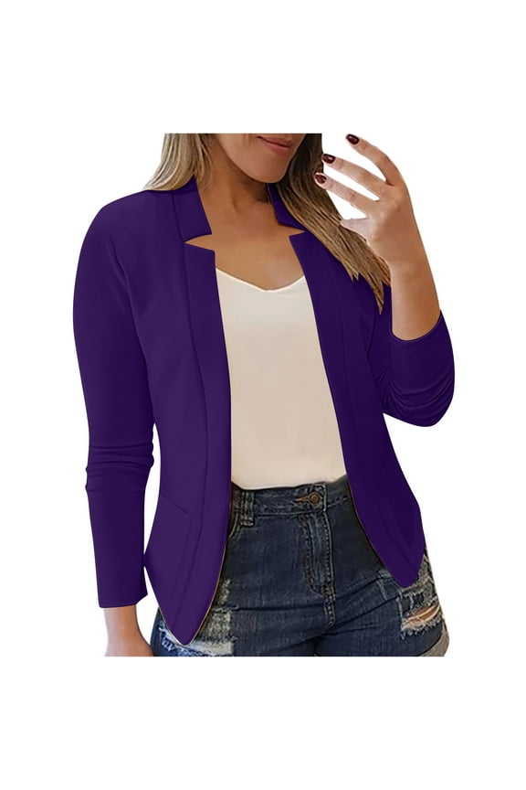 Cardigan Sweaters for Women Long Sleeve Casual Loose Short Coat Lightweight Cropped Jacket Open Front Tunic Top (Purple 2XL)