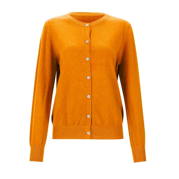 Cardigan Sweaters for Women Long Sleeve Knit Crew Neck Button Down Cardigan for Women Open Front Orange Layering Top Ladies Clothes