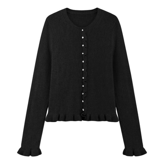Cardigan Sweaters for Women Long Sleeve Knit Crew Neck Button Down Light Sweaters for Women Open Front Black Cardigan Fashion Clothing