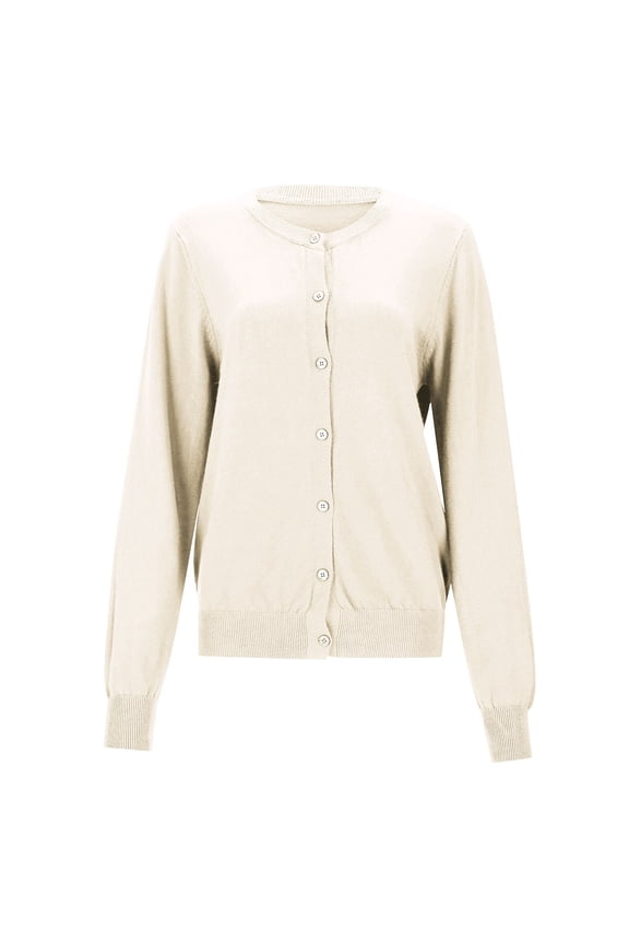 Cardigan Sweaters for Women Long Sleeve Knit Crew Neck Button Down Womens Lightweight Sweaters Open Front Beige Layering Top Winter Essentials