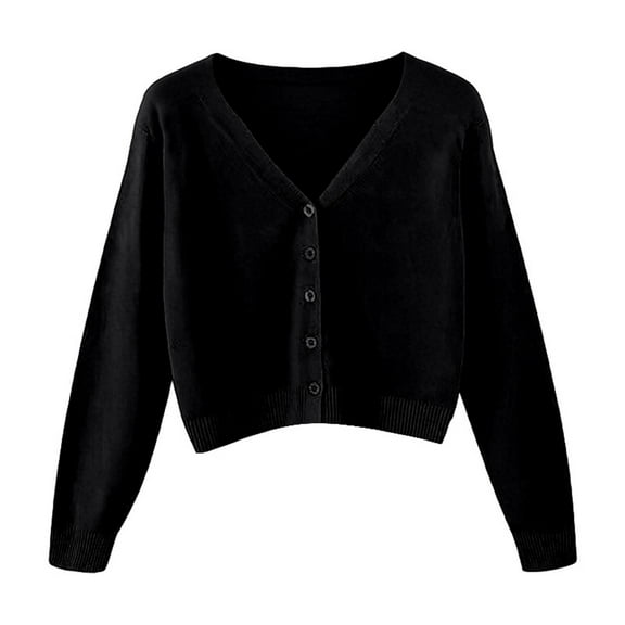 Cardigan Sweaters for Women Long Sleeve Knit V-Neck Button Up Womens Sweaters Open Front Black Layering Top Fall Fashion Must Haves