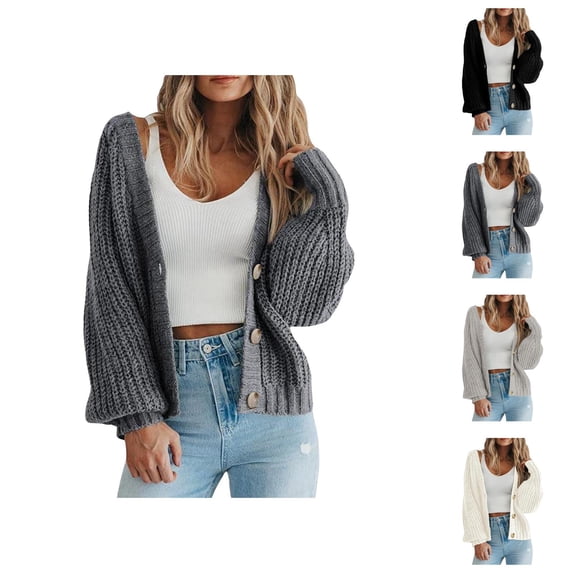 Cardigan Sweaters for Women Long Sleeve Lantern Sleeve Button Knitted Sweater Jacket Coat Womens Cardigan Sweaters