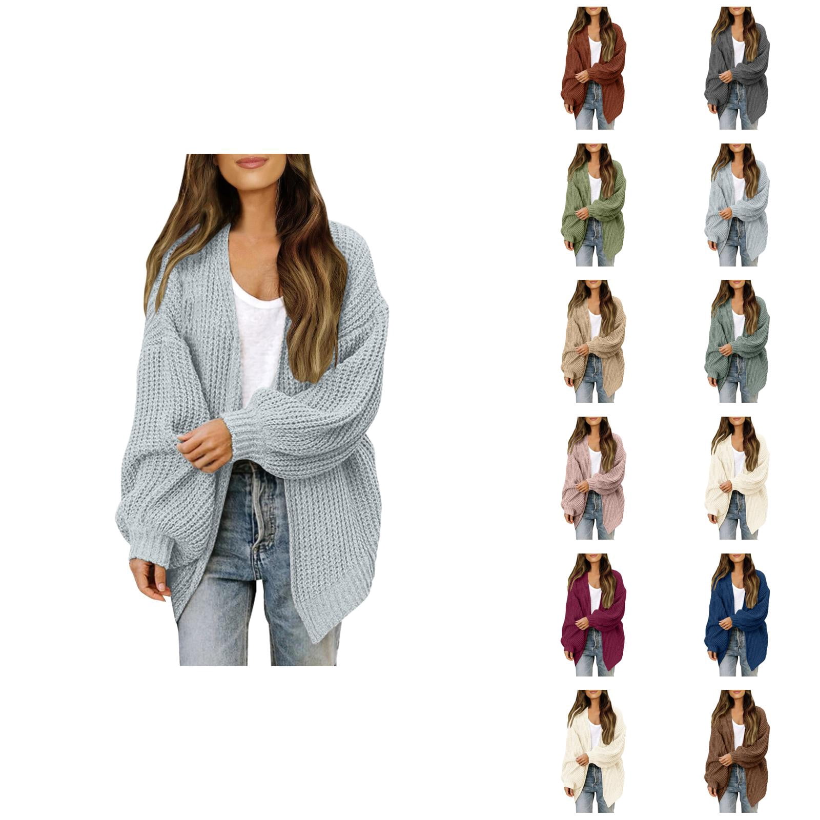 Women's Cable Knit Cardigan – Lantern Sleeve Open Front Sweater | Loose Fit Long Sleeve Coat For Fall & Winter