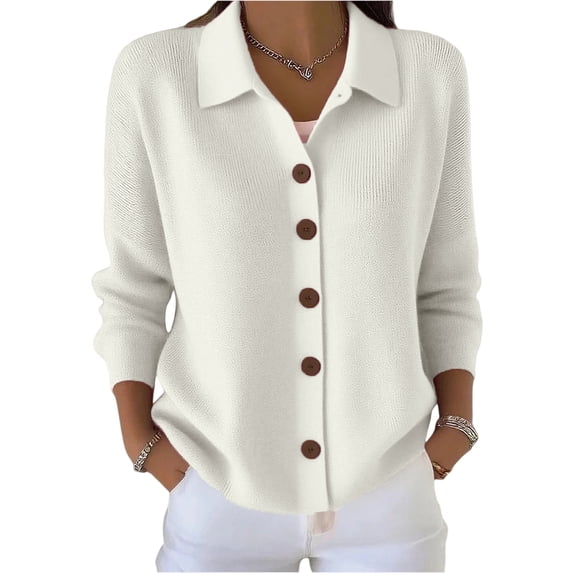 Cardigan Sweaters for Women, Long Sleeve Lapel Collared Knitwear, Button Down Tops for Winter Outerwear 2026 Khaki S