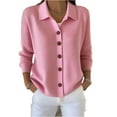 thumbnail image 1 of Cardigan Sweaters for Women, Long Sleeve Lapel Collared Knitwear, Button Down Tops for Winter Outerwear 2026 Pink S, 1 of 4