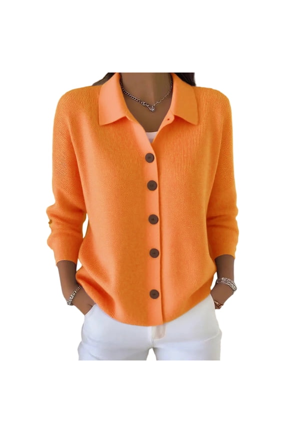 Cardigan Sweaters for Women, Long Sleeve Lapel Collared Knitwear, Button Down Tops for Winter Outerwear 2026 Saffron L