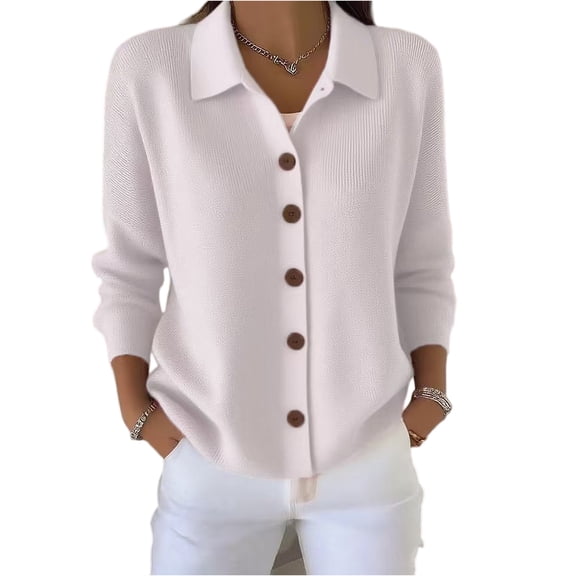 Cardigan Sweaters for Women, Long Sleeve Lapel Collared Knitwear, Button Down Tops for Winter Outerwear 2026 White XL