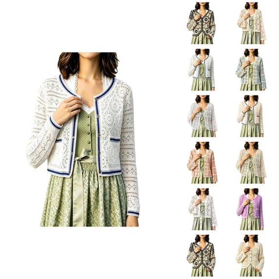 Cardigan Sweaters for Women Long Sleeve Lightweight Open Front Hollow out Floral Crochet Knit Cardigans Fall Clothes