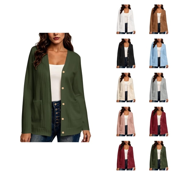 Cardigan Sweaters for Women Long Sleeve Open Front Button Up Cable Knit Cardigans with Pockets Fall Winter Coat