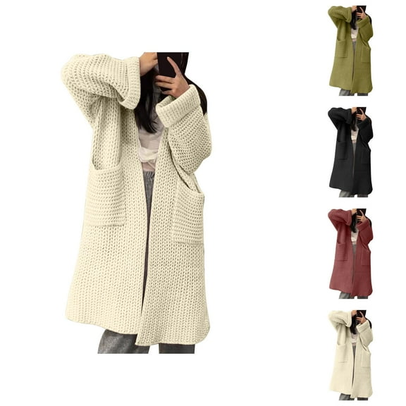 Cardigan Sweaters for Women Long Sleeve Open Front Knitted Sweater Coat with Pockets Womens Cardigan Sweaters