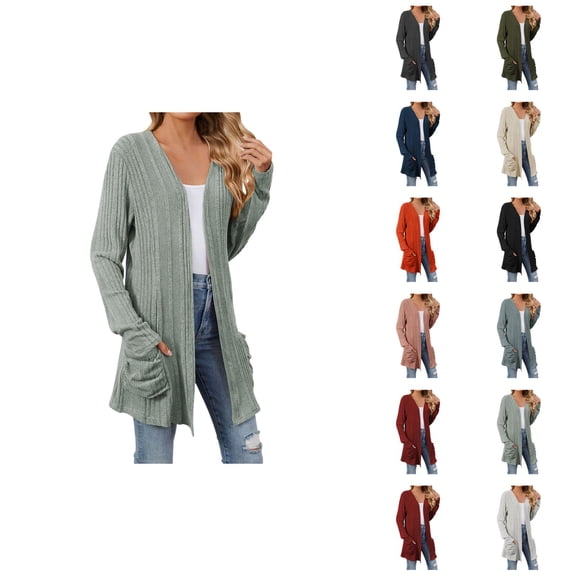 Cardigan Sweaters for Women Long Sleeve Open Front Ribbed Knitted Sweater Coat with Pockets Womens Cardigan Sweaters