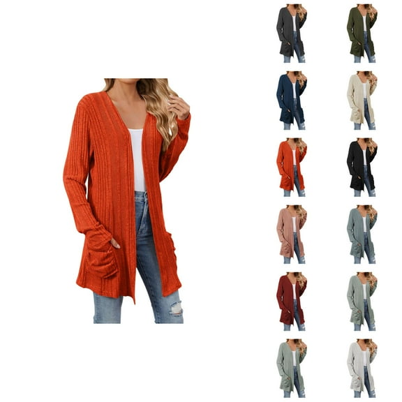 Cardigan Sweaters for Women Long Sleeve Open Front Ribbed Knitted Sweater Coat with Pockets Womens Cardigan Sweaters