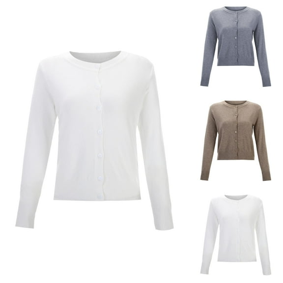 Cardigan Sweaters for Women Long Sleeve Round Neck Button Cropped Knitted Sweater Jacket Womens Cardigan Sweaters