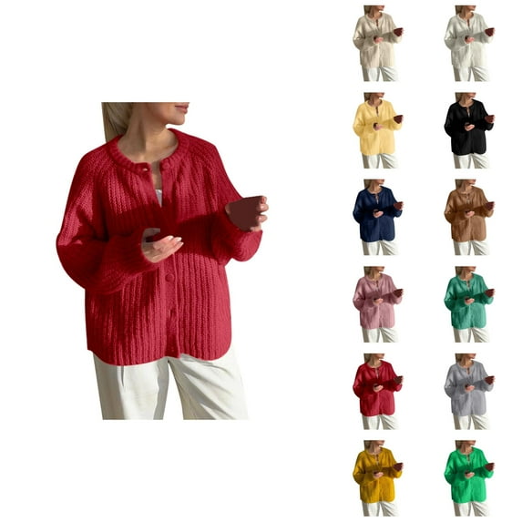 Cardigan Sweaters for Women Long Sleeve Round Neck Button Loose Fit Knitted Sweater Jacket Womens Cardigan Sweaters