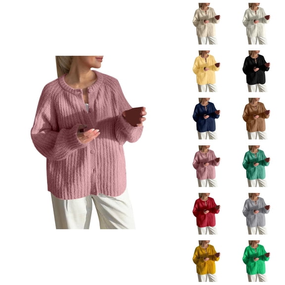 Cardigan Sweaters for Women Long Sleeve Round Neck Button Loose Fit Knitted Sweater Jacket Womens Cardigan Sweaters