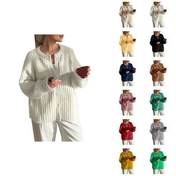 Cardigan Sweaters for Women Long Sleeve Round Neck Button Loose Fit Knitted Sweater Jacket Womens Cardigan Sweaters