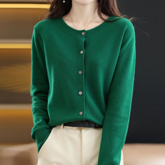 Cardigan Sweaters for Women Long Sleeve Round Neck Knitted Button Down Womens Lightweight Sweaters Open Front Green Cardigan Fall Outfits for Women