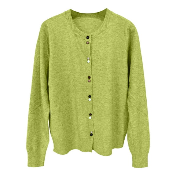 Cardigan Sweaters for Women Long Sleeve Round Neck Knitted Button Up Light Sweaters for Women Open Front Green Layering Top Womens Fall Clothes