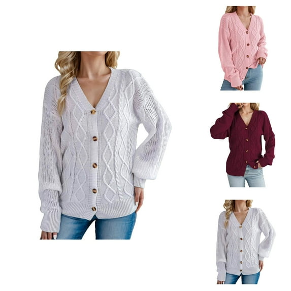 Cardigan Sweaters for Women Long Sleeve V-Neck Button Down Cable Knit Sweater Jacket Coat Womens Cardigan Sweaters