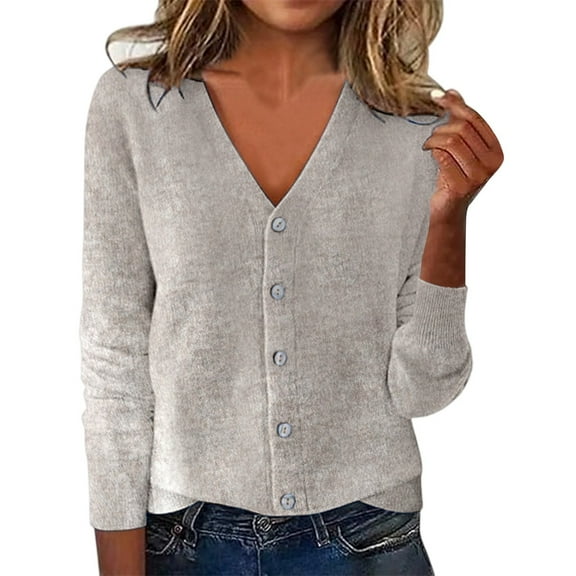 Cardigan Sweaters for Women Long Sleeve V Neck Knitted Button Down Fall Sweaters Open Front Khaki Cardigan Womens Fashion