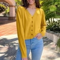 thumbnail image 1 of Cardigan Sweaters for Women Long Sleeve V Neck Knitted Button Down Fall Sweaters Open Front Yellow Cardigan Winter Essentials, 1 of 4