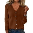 thumbnail image 1 of Cardigan Sweaters for Women Long Sleeve V Neck Knitted Button Up Cardigan for Dress Open Front Coffee Layering Top Fall Outfits, 1 of 5