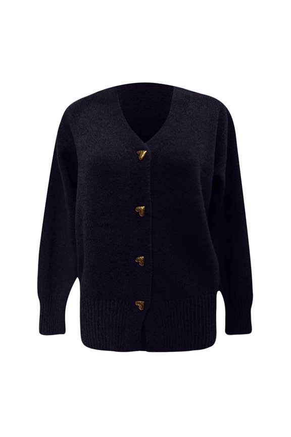 Cardigan Sweaters for Women Long Sleeve V Neck Knitted Button Up Cardigan for Women Open Front Black Sweaters Winter Essentials