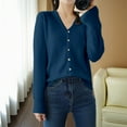 thumbnail image 1 of Cardigan Sweaters for Women Long Sleeve V Neck Knitted Button Up Fall Sweaters Open Front Dark Blue Sweaters Womens Fall Clothes, 1 of 5