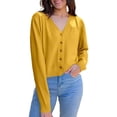 thumbnail image 1 of Cardigan Sweaters for Women Long Sleeve V Neck Knitted Button Up Womens Cardigan Open Front Yellow Cardigan Fall Outfits, 1 of 5