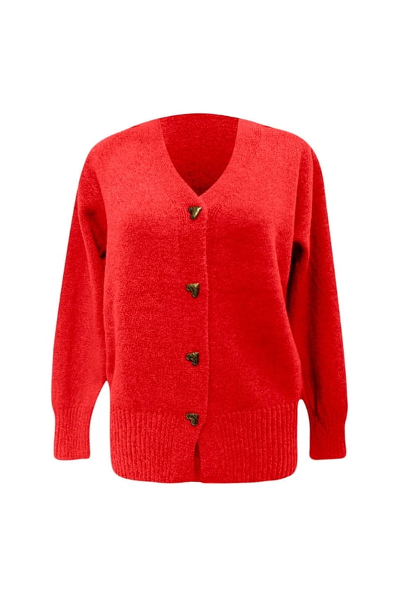 Cardigan Sweaters for Women Long Sleeve V Neck Knitted Button Up Womens Lightweight Cardigan Open Front Red Sweaters Winter Essentials