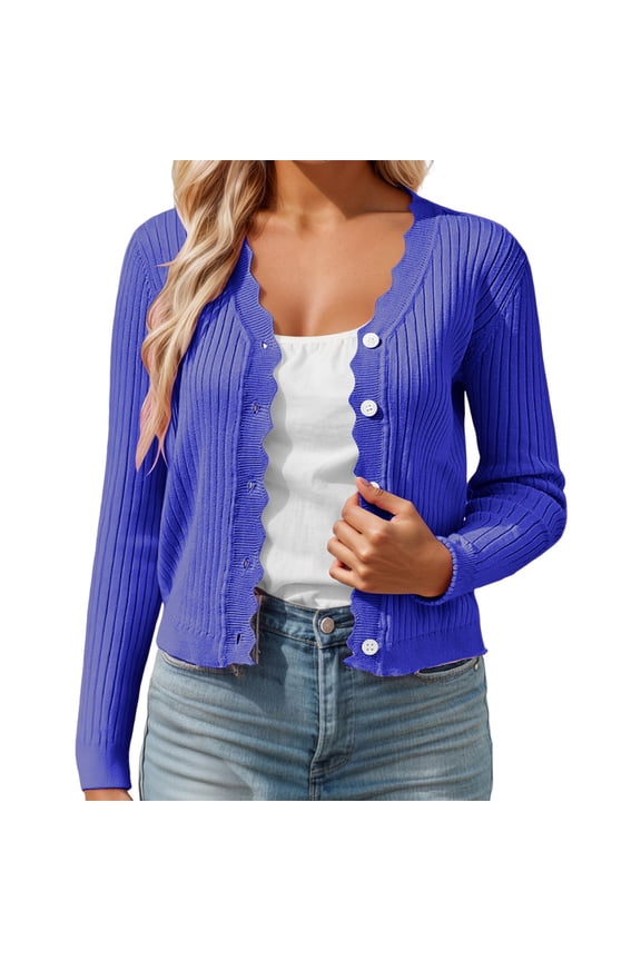 Cardigan Sweaters for Women Long Sleeve V Neck Knitted Button Up Womens Lightweight Cardigan Open Front Blue Cardigan Fall Outfits