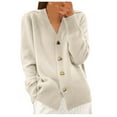 thumbnail image 1 of Cardigan Sweaters for Women Long Sleeve V Neck Knitted Button Up Womens Sweater Open Front Beige Sweaters Ladies Clothes, 1 of 4