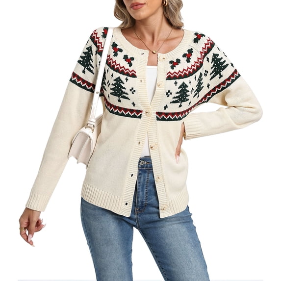 Cardigan Sweaters for Women Long Sleeve V Neck Ugly Christmas Tree Button Down Fair Isle Sweater Funny Holiday Knitted Sweater Alsol Lamesa