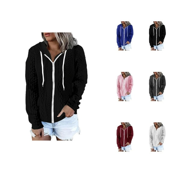 Cardigan Sweaters for Women Long Sleeve Zip Up Hoodie Cable Knitted Hooded Sweater Jacket Womens Cardigan Sweaters