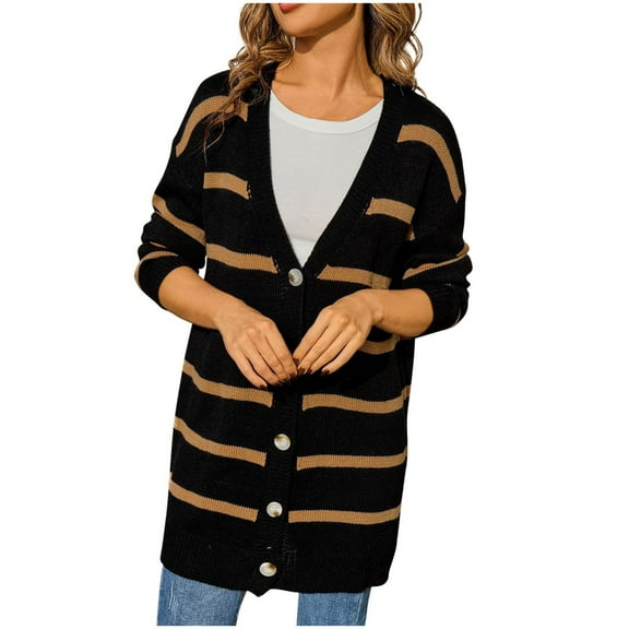 Cardigan Sweaters for Women Loose Fit Striped Open Front Button Down Womens Cardigan Fashion Fall Outfits