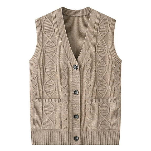 Cardigan Sweaters for Women Ndbuld Women's Solid Knit Warm Camisole Button Cardigan Beige XL