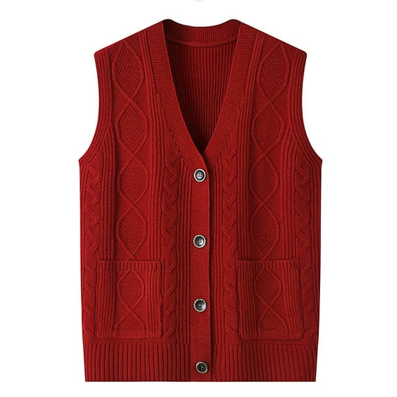 Cardigan Sweaters for Women Ndbuld Women's Solid Knit Warm Camisole Button Cardigan Red 4XL