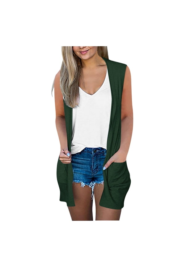Cardigan Sweaters for Women New Women's Sleeveless Cardigan Lightweight Loose Summer Casual Open Front Long Sweaters Vests with Pockets Army Green L