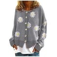 thumbnail image 1 of Cardigan Sweaters for Women Open Front Blouses Cute Crew Neck Sweater Daisy Long Sleeve Tops Button Down Cardigans, 1 of 5