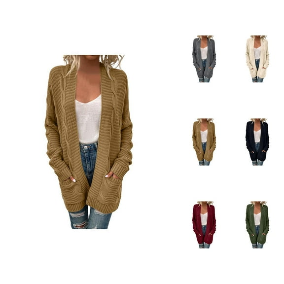 Cardigan Sweaters for Women Open Front Long Sleeve Cable Knitted Sweater Coat with Pockets Womens Cardigan Sweaters