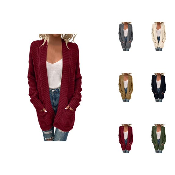Cardigan Sweaters for Women Open Front Long Sleeve Cable Knitted Sweater Coat with Pockets Womens Cardigan Sweaters