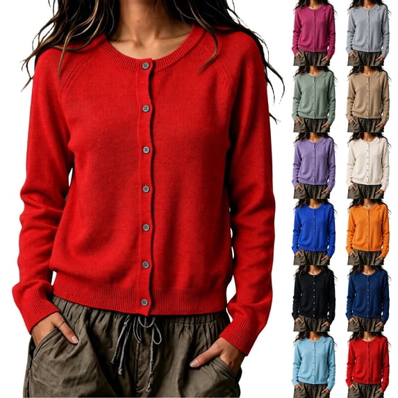 Cardigan Sweaters for Women Oversized Knit Button Up Cardigan Red L