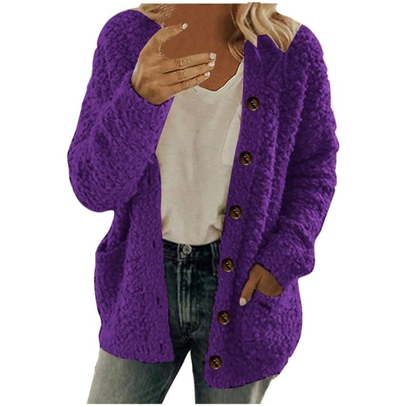 Cardigan Sweaters for Women Plus Size Long Sleeve Open Front Winter Warm Button Outerwear Fashion Jacket Coats with Pockets