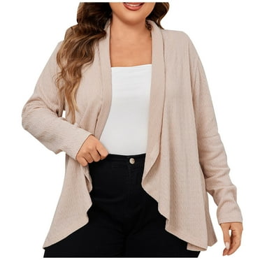 Cardigan Sweaters for Women Plus Size Trendy Lightweight Long Sleeve Knit Coats Casual Open Front Sweater (Beige 4XL)