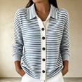 thumbnail image 1 of Cardigan Sweaters for Women Striped Button Down Lapel Collar Long Sleeve Sweater Casual Fall Tops for Women Blue M, 1 of 5