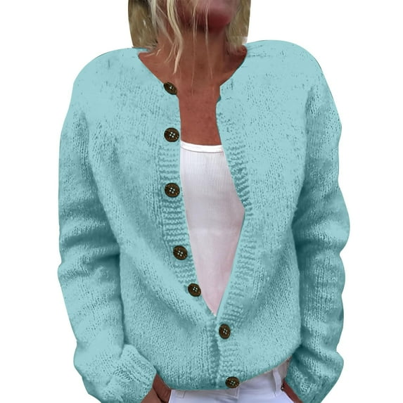 Cardigan Sweaters for Women Trendy Chunky Knit Cardigan Sweater Button Down Long Sleeve Solid Color Jacket Outerwear