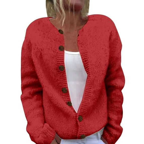 Cardigan Sweaters for Women Trendy Chunky Knit Cardigan Sweater Button Down Long Sleeve Solid Color Jacket Outerwear