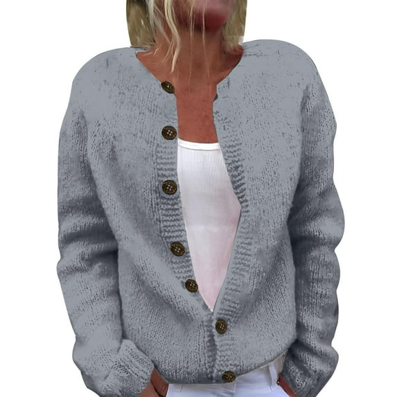 Cardigan Sweaters for Women Trendy Chunky Knit Cardigan Sweater Button Down Long Sleeve Solid Color Jacket Outerwear